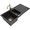Mexen Andres 1,5 sekcijų granitinis plautuvas su drenažu ir virtuviniu maišytuvu Carla, juodas/sidabrinis - 6515-73-670700-50