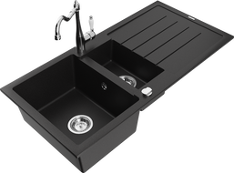Mexen Andres granitinis 1,5 skylių plautuvė su nutekėjimu ir virtuviniu maišytuvu Carla, juodas - 6515-77-670700-00