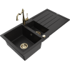 Mexen Andres granito plautuvė 1,5 skyrių su nutekėjimu ir virtuvės maišytuvu Carla, juoda - 6515-77-670700-50