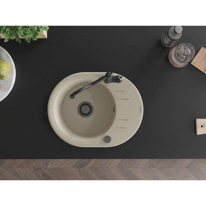 Mexen Kevin vienos kameros virtuvės šalčituvas su nutekėjimo zona ir Carla maišytuvu, smėlinis - 6517-69-670700-70