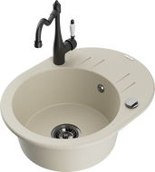 Mexen Kevin vienos kameros virtuvės šalčituvas su nutekėjimo zona ir Carla maišytuvu, smėlinis - 6517-69-670700-70