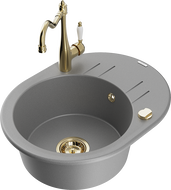 Mexen Kevin granitinė vienos sekcijos kriauklė su nusausintuvu ir virtuviniu maišytuvu Carla, pilka - 6517-71-670700-50