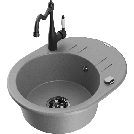 Mexen Kevin vienos kameros granito kriauklė su nusausintuvu ir virtuvės maišytuvu Carla, pilkas - 6517-71-670700-70-B