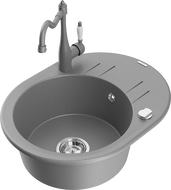 Mexen Kevin granitinis virtuvės plautuvė 1-dalinis su nutekėjimu ir virtuvės maišytuvu Carla, pilkas - 6517-71-670700-71