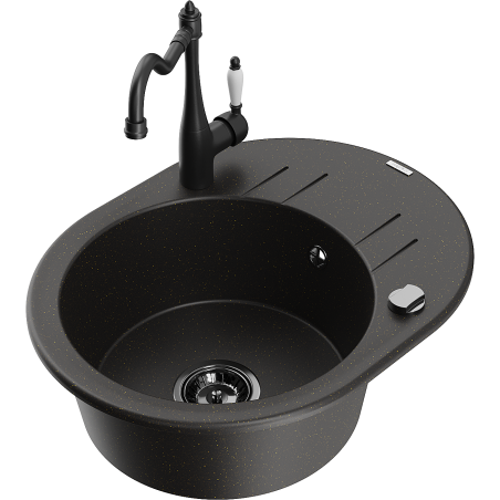 Mexen Kevin grindinis praustuvas su nutekėjimu ir virtuviniu maišytuvu Carla, juoda/auksinis metalikas - 6517-75-670700-70-B