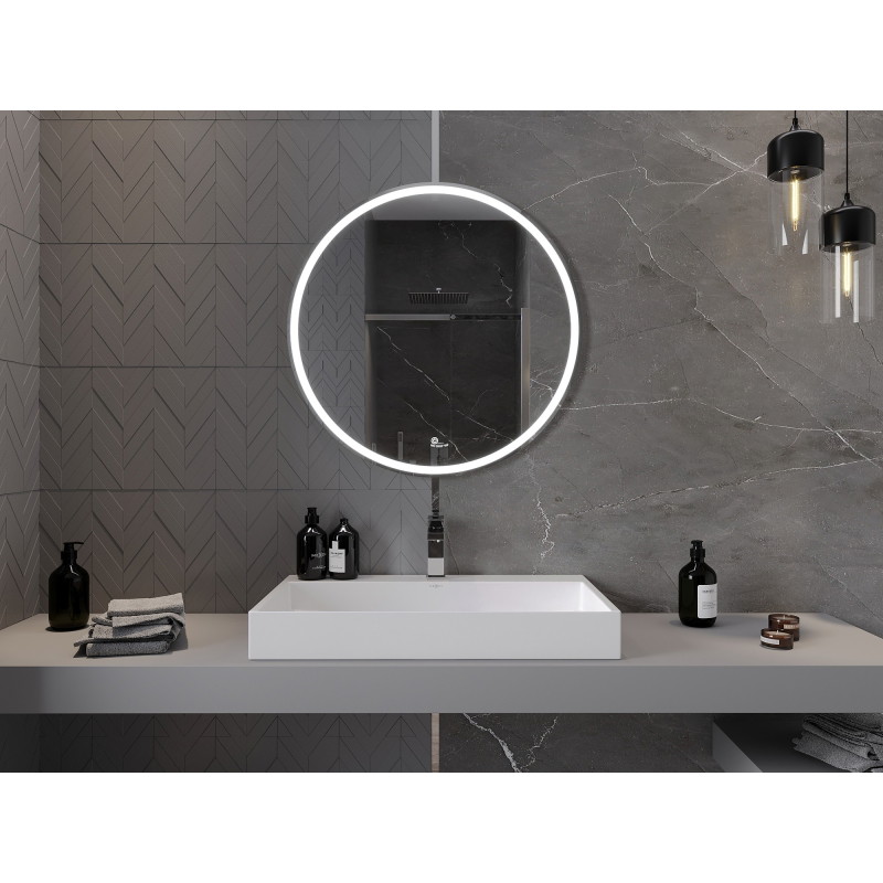 Mexen Gobi apšviestas vonios veidrodis, apvalus, 80 cm, LED 6000K, priešrūkinis - 9801-080-080-611-00