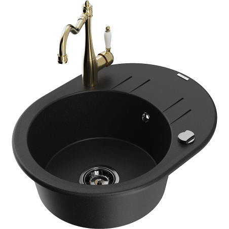 Mexen Kevin vieno dubens granitinė plautuvė su nusausintuvu ir Carla virtuviniu maišytuvu, juodas - 6517-77-670700-50-B