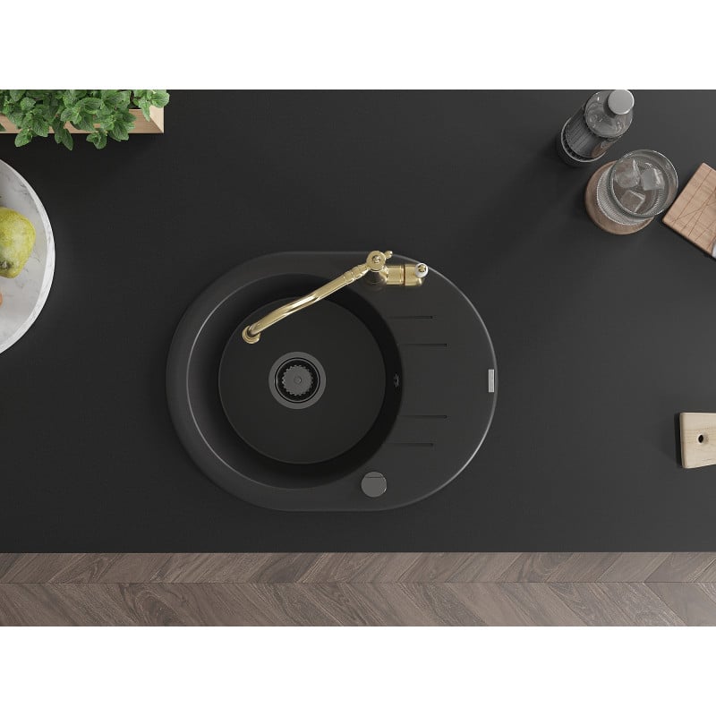 Mexen Kevin vieno dubens granitinė plautuvė su nusausintuvu ir Carla virtuviniu maišytuvu, juodas - 6517-77-670700-50-B
