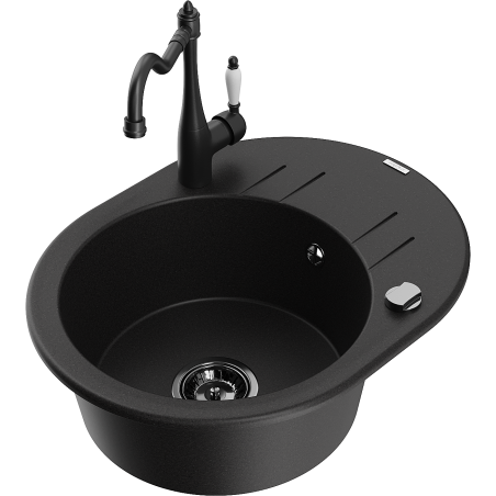 Mexen Kevin granitinis vienos plautuvės kriauklė su nusausintuvu ir virtuviniu maišytuvu Carla, juoda - 6517-77-670700-70-B