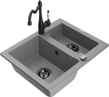 Mexen Carlos granitinė 1,5-skylių virtuvės plautuvė su Carla maišytuvu, pilka - 6518-71-670700-70-B