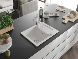 Mexen Enzo granitinis vienos sekcijos plautuvė su nutekėjimu ir virtuviniu maišytuvu Carla, baltas - 6506-20-670700-00