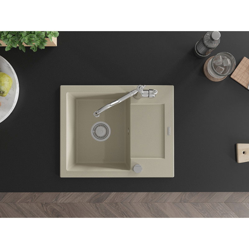 Mexen Enzo granito plautuvė 1 skyrius su nutekamu ir virtuvės maišytuvu Carla, smėlio spalvos - 6506-69-670700-00
