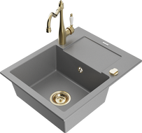 Mexen Enzo granitinė vienos komoros plautuvė su nutekėjimu ir virtuviniu maišytuvu Carla, pilka - 6506-71-670700-50