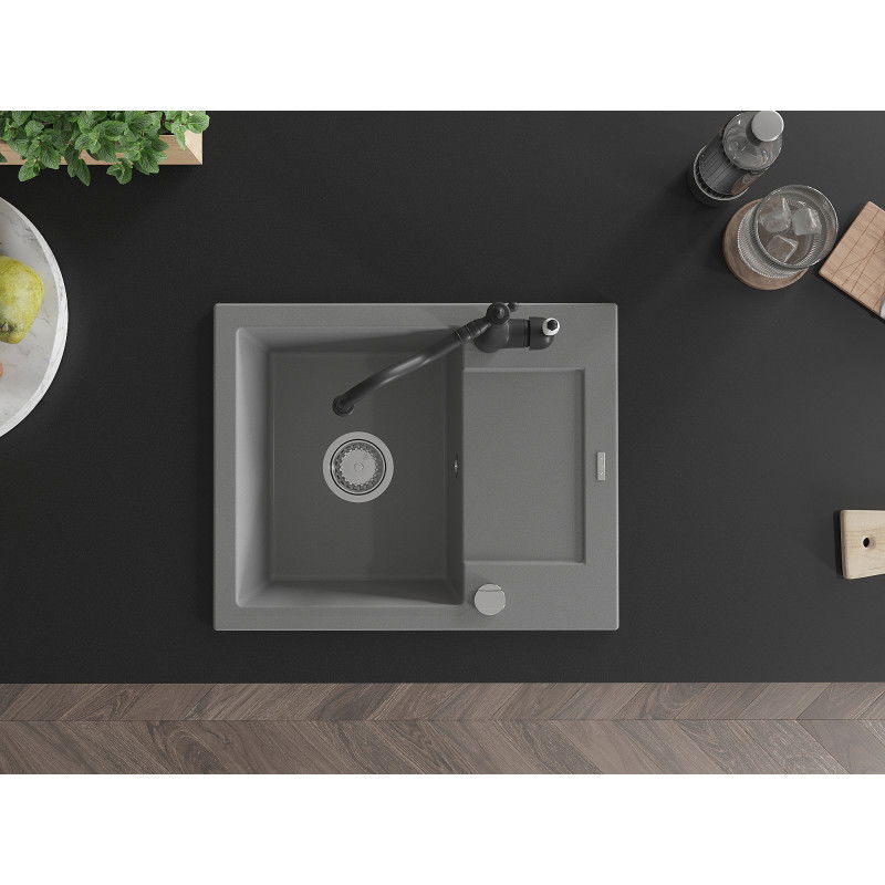 Mexen Enzo granitinė plautuvė 1-dalies su nusausintuvu ir virtuviniu maišytuvu Carla, pilka - 6506-71-670700-70