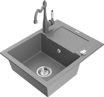 Mexen Enzo granito plautuvė 1 skyrius su nusausintoju ir virtuviniu maišytuvu Carla, pilka - 6506-71-670700-71