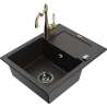 Mexen Enzo granitinė vieno dubens plautuvė su nutekėjimu ir virtuves maišytuvu Carla, juoda/aukso metalikas