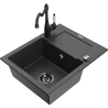 Mexen Enzo granitinė plautuvė su 1 skyriumi, drenažu ir virtuviniu maišytuvu Carla, juoda taškuota - 6506-76-670700-70-B