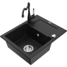 Mexen Enzo 1 skyriuas granitinė plautuvė su nusausintuvu ir virtuvės maišytuvu Carla, juoda - 6506-77-670700-70
