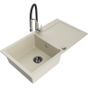 Mexen Leo granitinė plautuvė su 1-ine kamera, nusausintuvu ir virtuviniu maišytuvu Aster, smėlio spalvos - 6501-69-73450-07-B