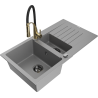 Mexen Matias Granitinė 1,5 sekcijų kriauklė su nutekėjimu ir virtuviniu maišytuvu „Aster“, pilka - 6502-71-73450-57-B