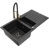 Mexen Matias 1,5 skylių granitinė plautuvė su nutekamuoju stalčiu ir virtuviniu maišytuvu Aster, juoda/sidabrinė
