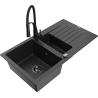 Mexen Matias granitinė 1,5 plautuvė su įgilinimu ir virtuvine maišytuvu Aster, juoda/sidabrinė - 6502-73-73450-70-B