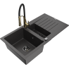 Mexen Matias granitinė 1,5 dubenų kriauklė su nusausinimo plokšte ir virtuviniu maišytuvu Aster, juoda su taškeliais