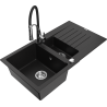 Mexen Matias granitinė plautuvė 1,5 skyrių su nusausinimo dalimi ir virtuviniu maišytuvu Aster, juoda - 6502-77-73450-07