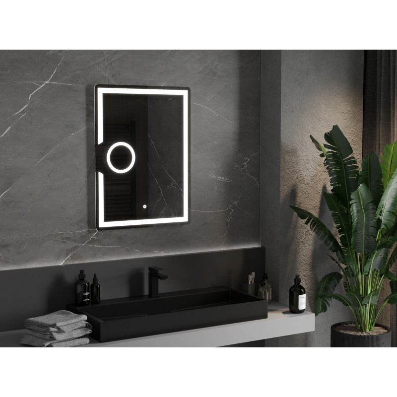 Mexen Onyx apšviestas vonios veidrodis su kosmetiniu veidrodėliu 60 x 80 cm, LED 6000K, nuo rasojimo - 9813-060-080-611-00