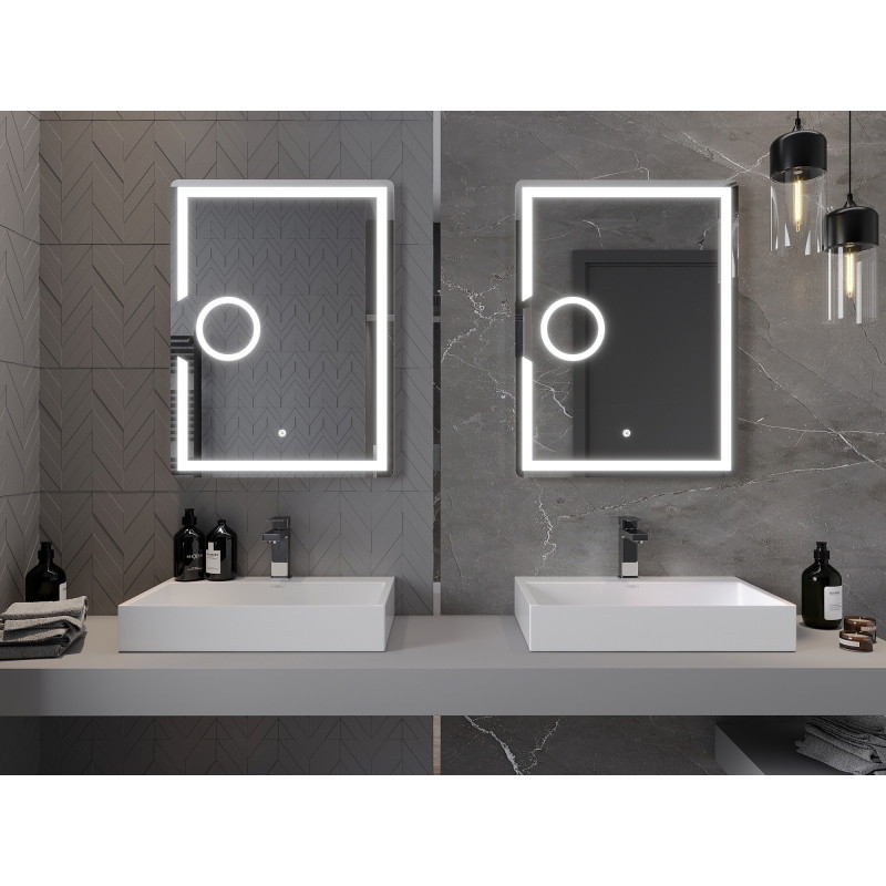 Mexen Onyx apšviestas vonios veidrodis su kosmetiniu veidrodėliu 60 x 80 cm, LED 6000K, nuo rasojimo - 9813-060-080-611-00