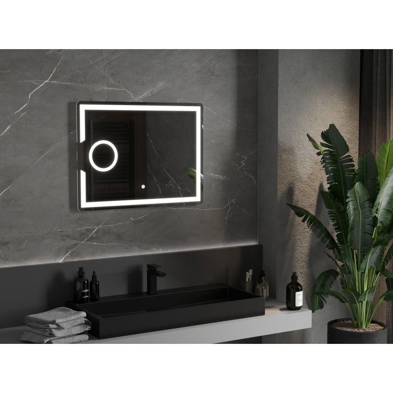 Mexen Onyx apšviestas vonios veidrodis su kosmetiniu veidrodėliu 80 x 60 cm, LED 6000K, nuo garų - 9813-080-060-611-00