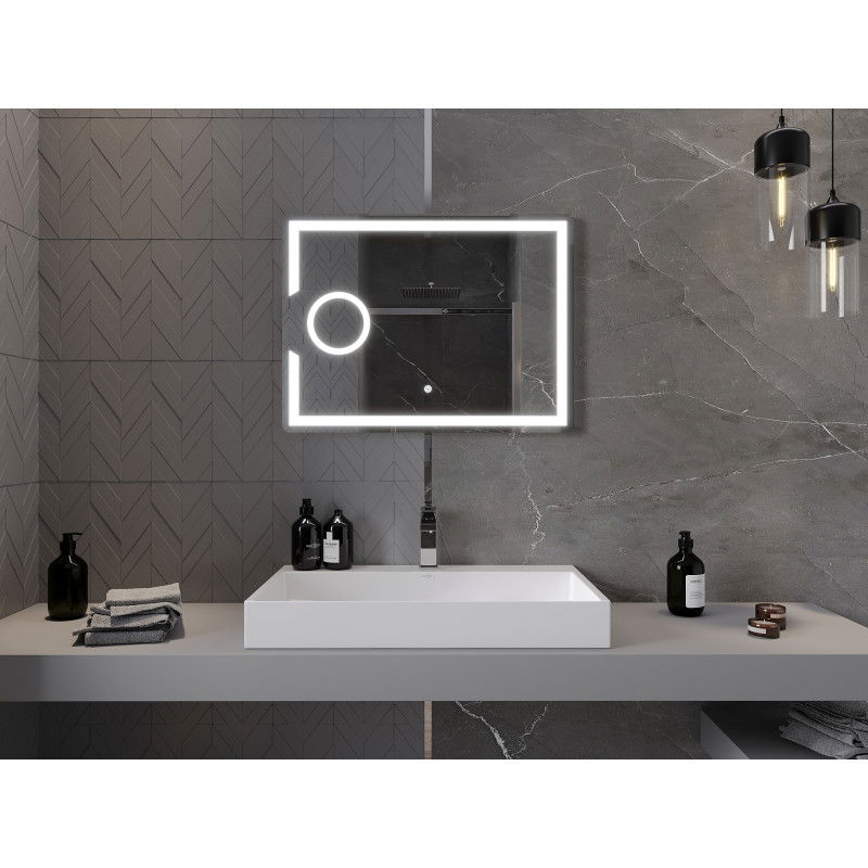 Mexen Onyx apšviestas vonios veidrodis su kosmetiniu veidrodėliu 80 x 60 cm, LED 6000K, nuo garų - 9813-080-060-611-00