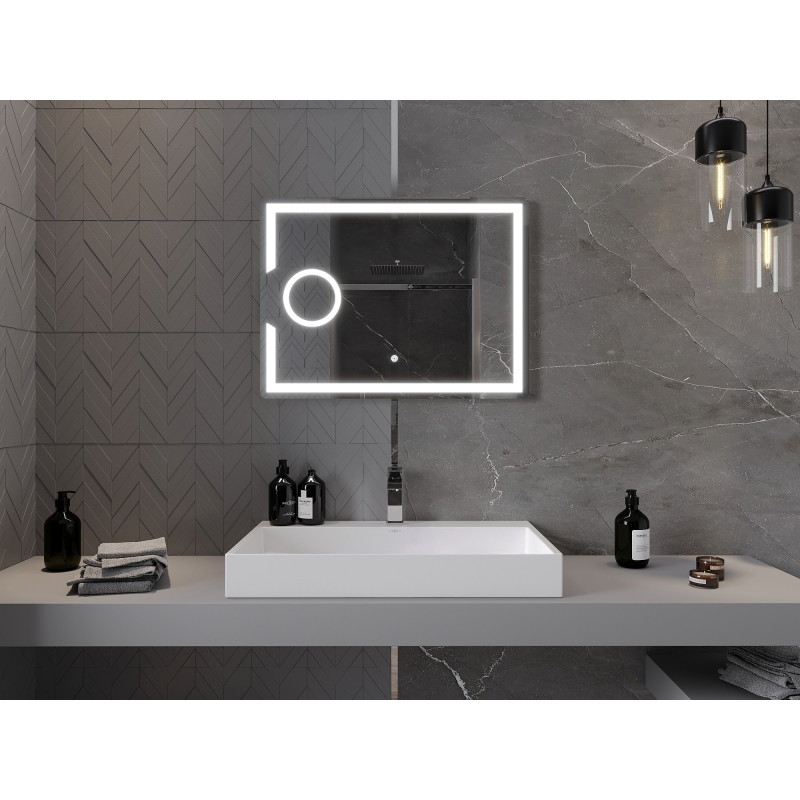 Mexen Onyx apšviestas vonios veidrodis su kosmetiniu veidrodėliu 80 x 60 cm, LED 6000K, priešrūkas - 9813-080-060-611-00