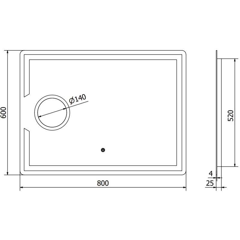 Mexen Onyx apšviestas vonios veidrodis su kosmetiniu veidrodėliu 80 x 60 cm, LED 6000K, nuo garų - 9813-080-060-611-00