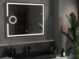 Mexen Onyx apšviestas vonios veidrodis su kosmetiniu veidrodėliu 100 x 80 cm, LED 6000K, antifogas - 9813-100-080-611-00