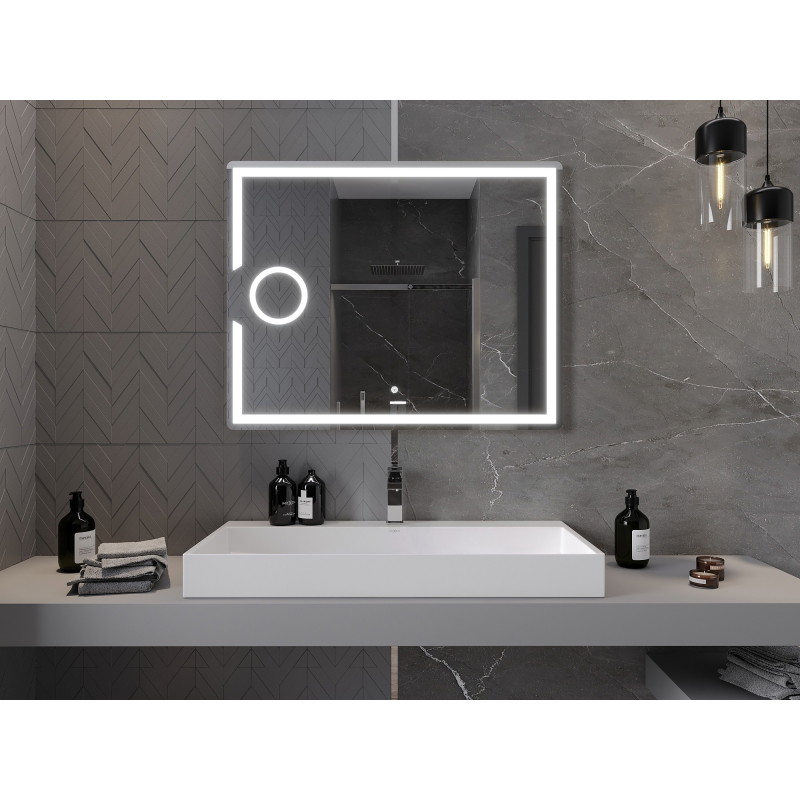 Mexen Onyx apšviestas vonios veidrodis su kosmetiniu veidrodėliu 100 x 80 cm, LED 6000K, antifogas - 9813-100-080-611-00
