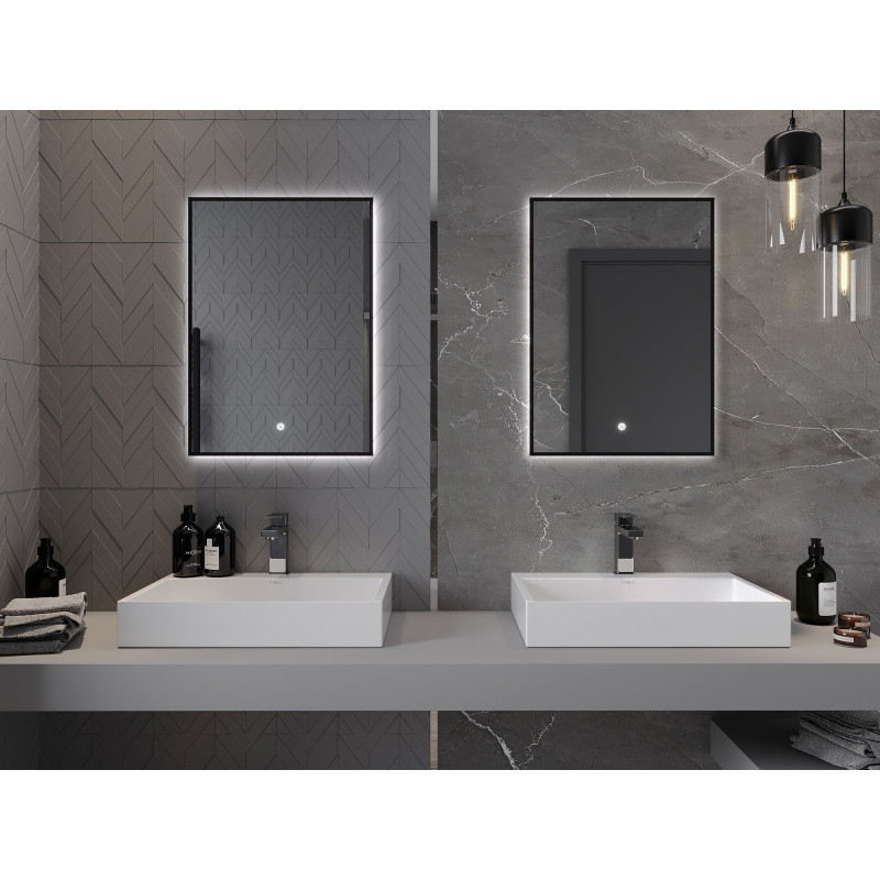 Mexen Erma apšviestas vonios veidrodis 50 x 70 cm, LED 6000K, anti-rūkas, juodas rėmas - 9814-050-070-611-70