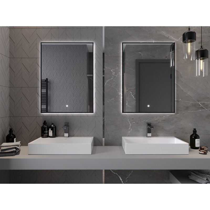 Mexen Erma apšviestas vonios veidrodis 60 x 80 cm, LED 6000K, anti-garas, juodas rėmas - 9814-060-080-611-70