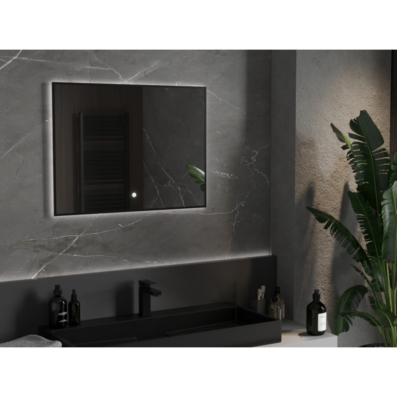 Mexen Erma apšviestas vonios veidrodis 80 x 60 cm, LED 6000K, anti-garinis, juodas rėmelis - 9814-080-060-611-70