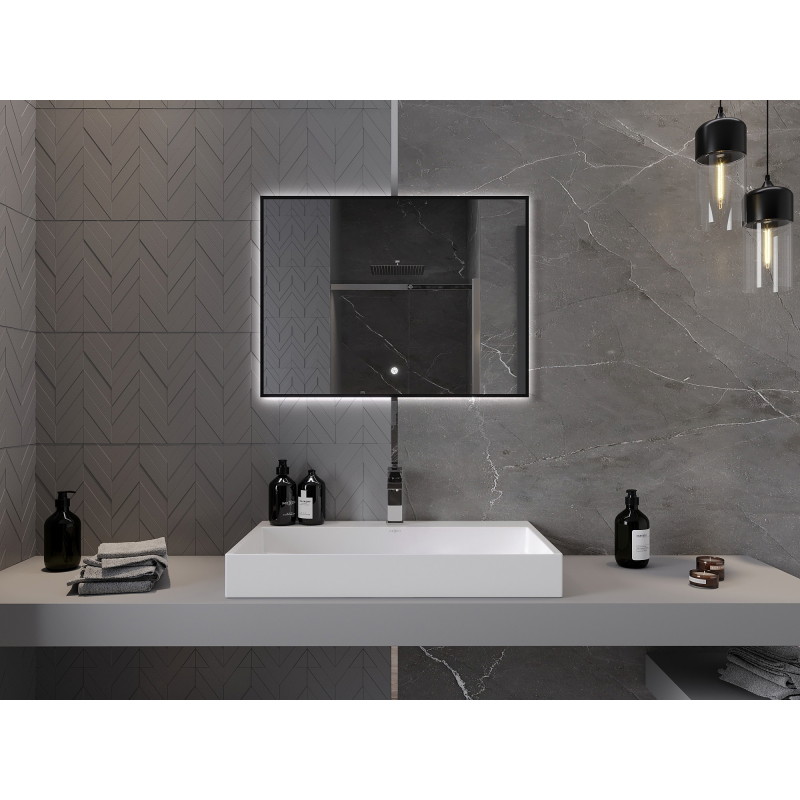 Mexen Erma apšviestas vonios veidrodis 80 x 60 cm, LED 6000K, anti-garinis, juodas rėmelis - 9814-080-060-611-70