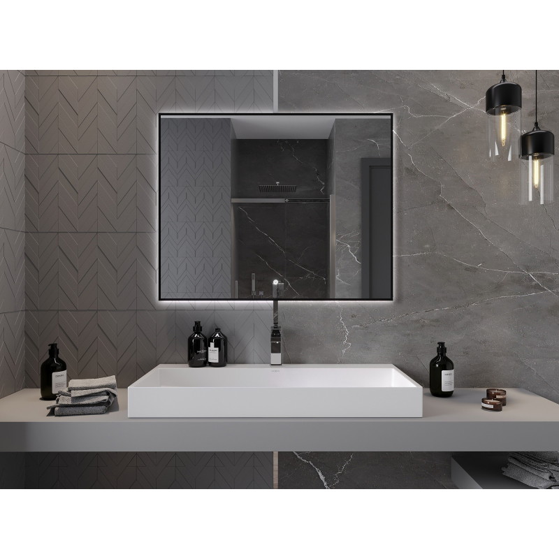 Mexen Erma apšviestas vonios veidrodis 100 x 80 cm, LED 6000K, nuo rasos, juodas rėmas - 9814-100-080-611-70