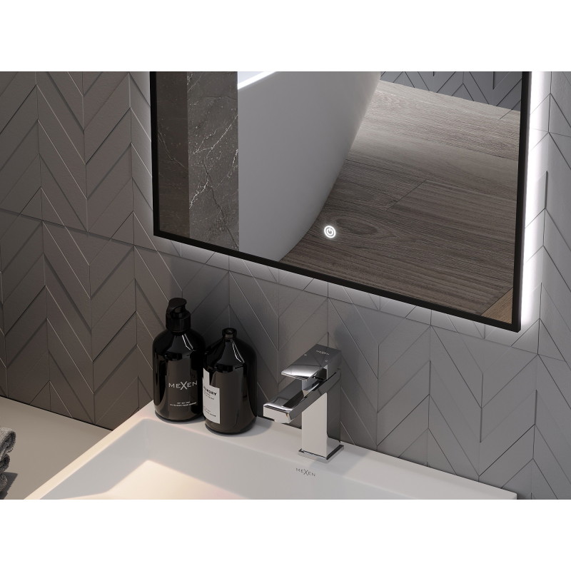 Mexen Erma apšviestas vonios veidrodis 100 x 80 cm, LED 6000K, nuo rasos, juodas rėmas - 9814-100-080-611-70