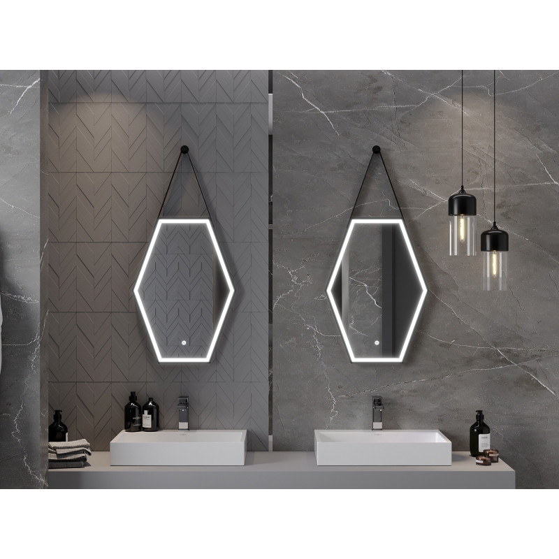Mexen Orla apšviestas vonios veidrodis 50 x 70 cm, LED 6000K, anti-rasos, juodas rėmas - 9815-050-070-611-70