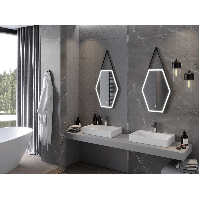 Mexen Orla apšviestas vonios veidrodis 50 x 70 cm, LED 6000K, priešužtemimas, juodas rėmas - 9815-050-070-611-70