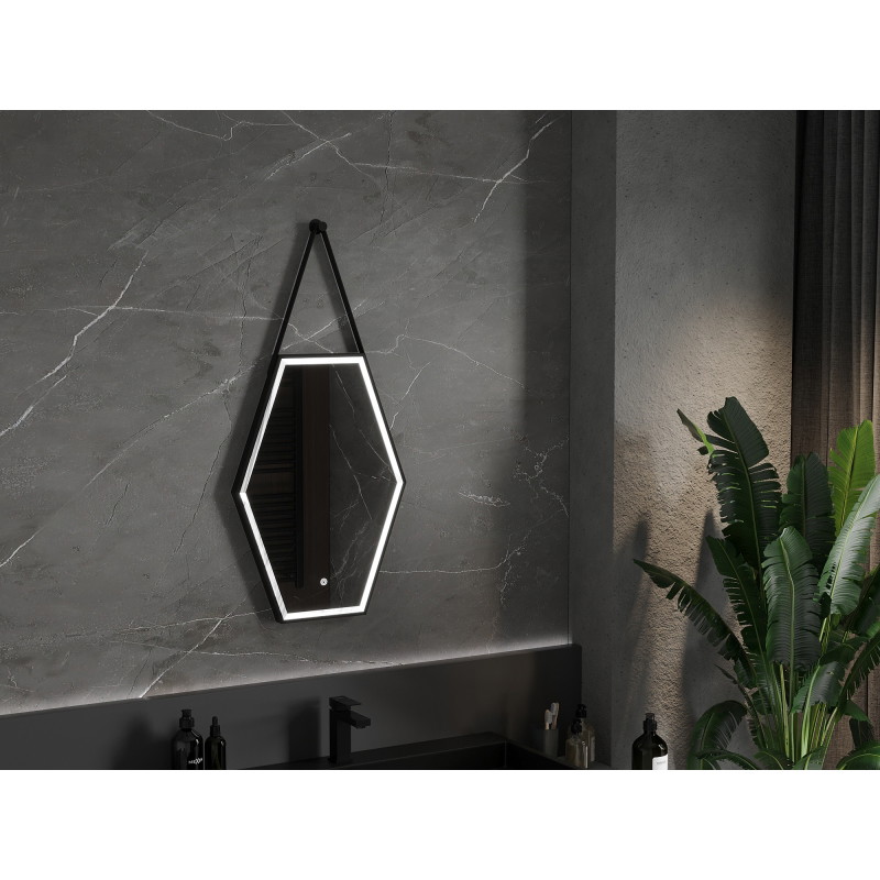 Mexen Orla apšviestas vonios veidrodis 50 x 70 cm, LED 6000K, anti-rasos, juodas rėmas - 9815-050-070-611-70