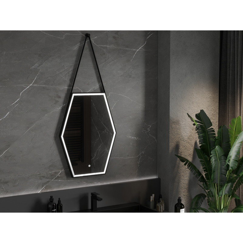 Mexen Orla apšviestas vonios veidrodis 60 x 80 cm, LED 6000K, nuo rasojimo, juodas rėmas - 9815-060-080-611-70