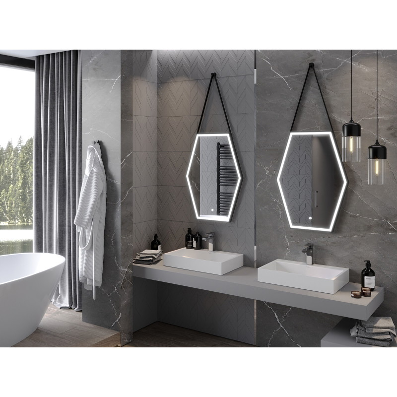 Mexen Orla apšviestas vonios veidrodis 60 x 80 cm, LED 6000K, nuo rasojimo, juodas rėmas - 9815-060-080-611-70