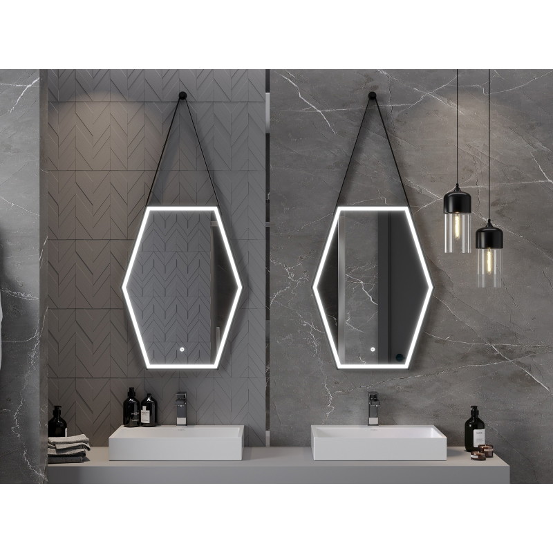 Mexen Orla apšviestas vonios veidrodis 60 x 80 cm, LED 6000K, antirūkštis, juodas rėmelis - 9815-060-080-611-70