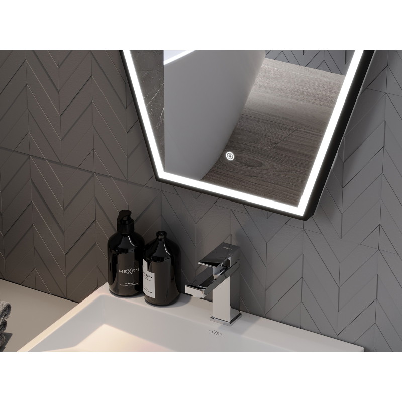 Mexen Orla apšviestas vonios veidrodis 60 x 80 cm, LED 6000K, antirūkštis, juodas rėmelis - 9815-060-080-611-70