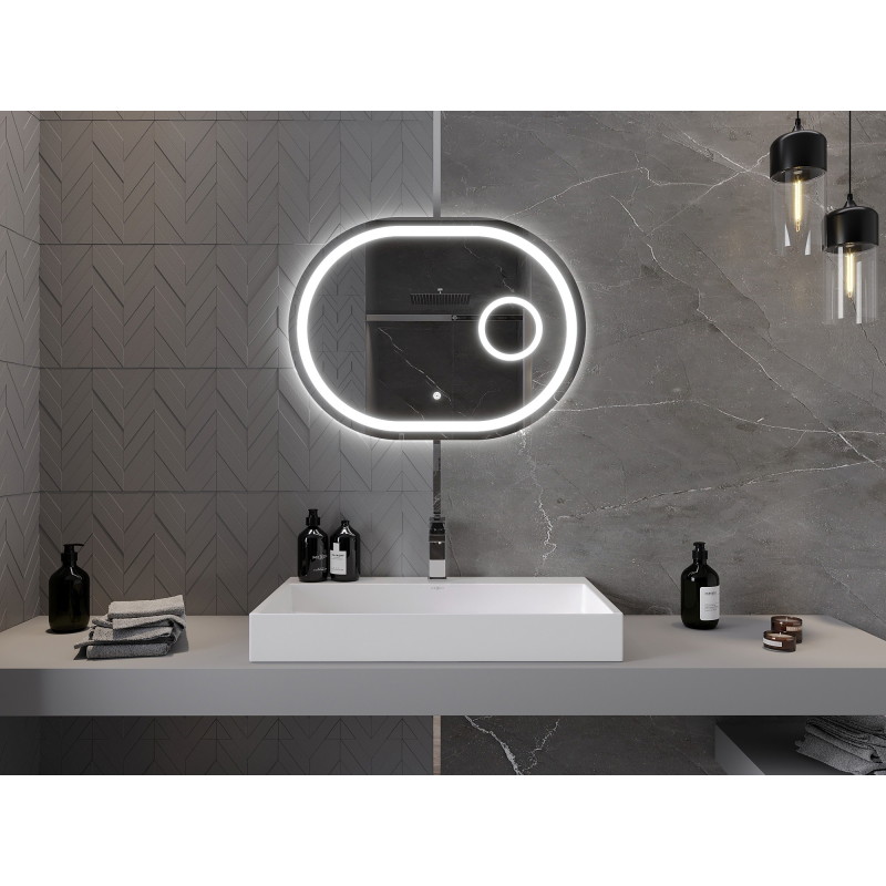 Mexen Umba apšviestas vonios veidrodis su kosmetiniu veidrodžiu 80 x 60 cm, LED 6000K, nuo rasojimo - 9822-080-060-611-00